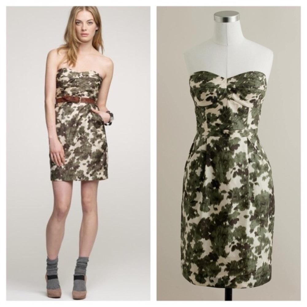 J Crew 100% Silk Green Ikat Bustier Dress sz 10